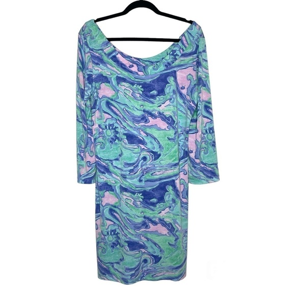 Tori Richard Honolulu Coastal Hues Swirl Dress Watercolor Marble Jersey Knit - Picture 1 of 7